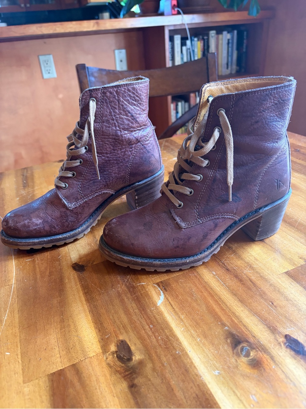 Frye Brown Leather Lace-Up Heeled Ankle Boots